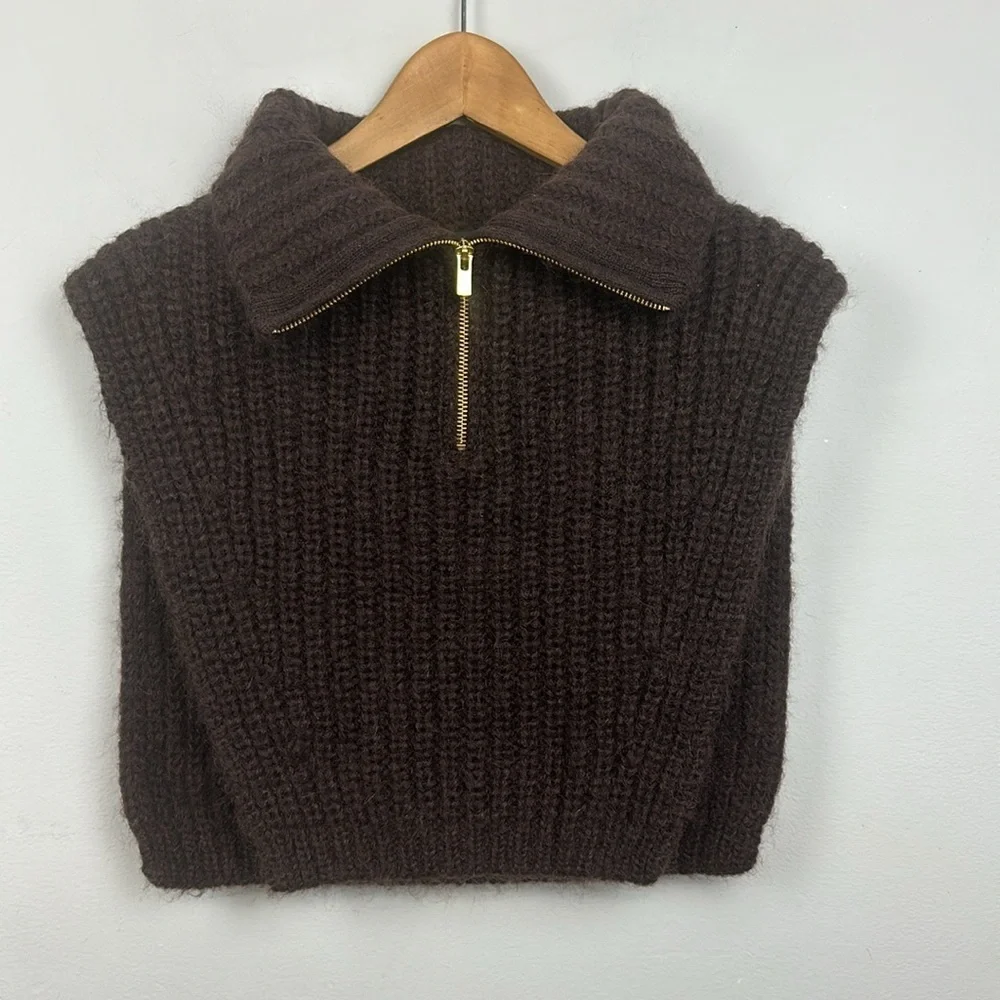 & Other Stories Wool/Mohair Polo- Neck Knit Collar Brown